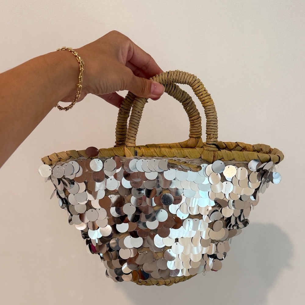 *NWT* Mango Sequin Straw Tote Bag